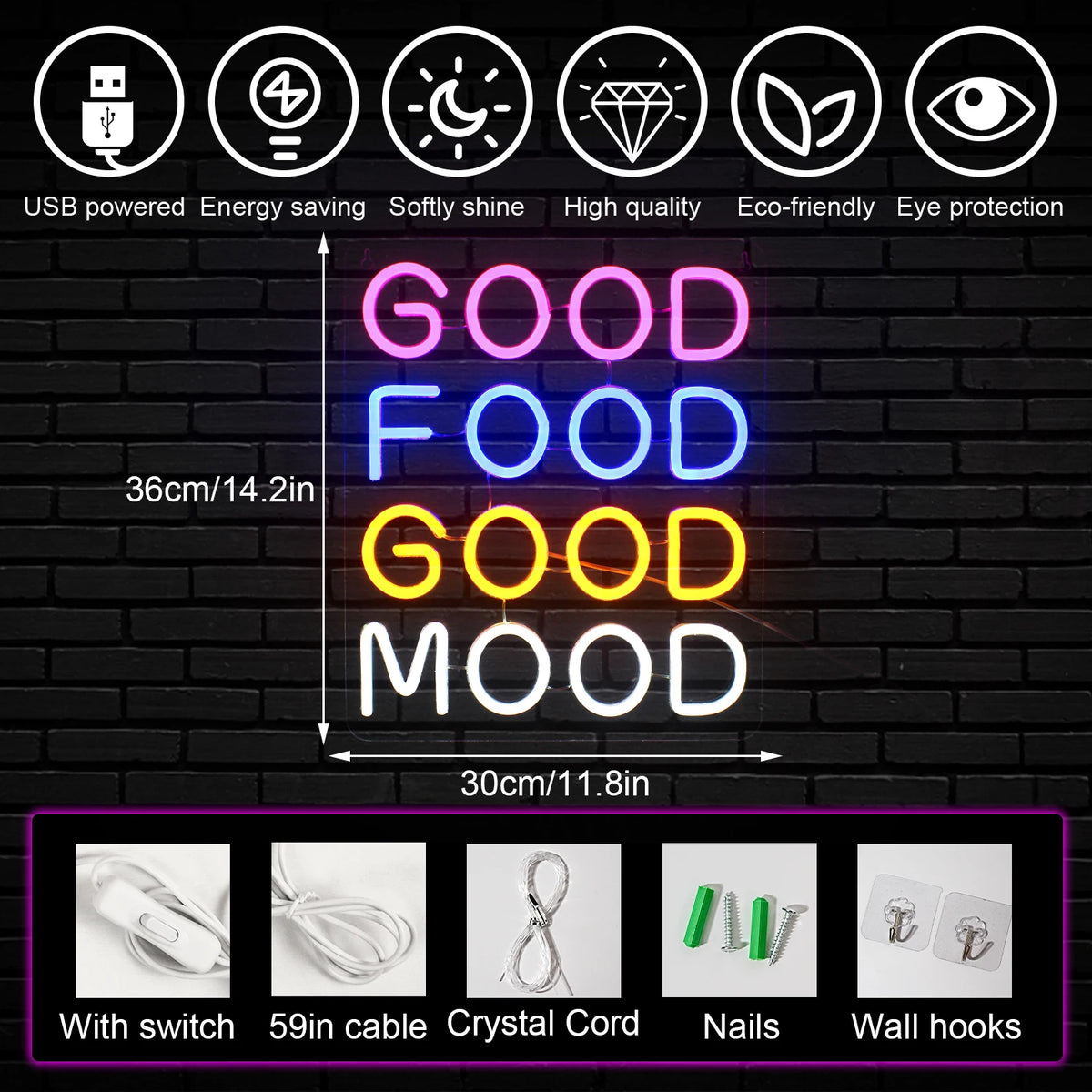 Good Food Good Mood – LED-Leuchtschild (5 V USB)