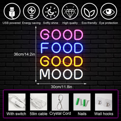 Good Food Good Mood 5V Mini USB LED Neon Sign - Budget Friendly