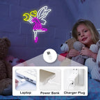 Fliegende Fee und Mond – LED-Neonschild (5 V USB)