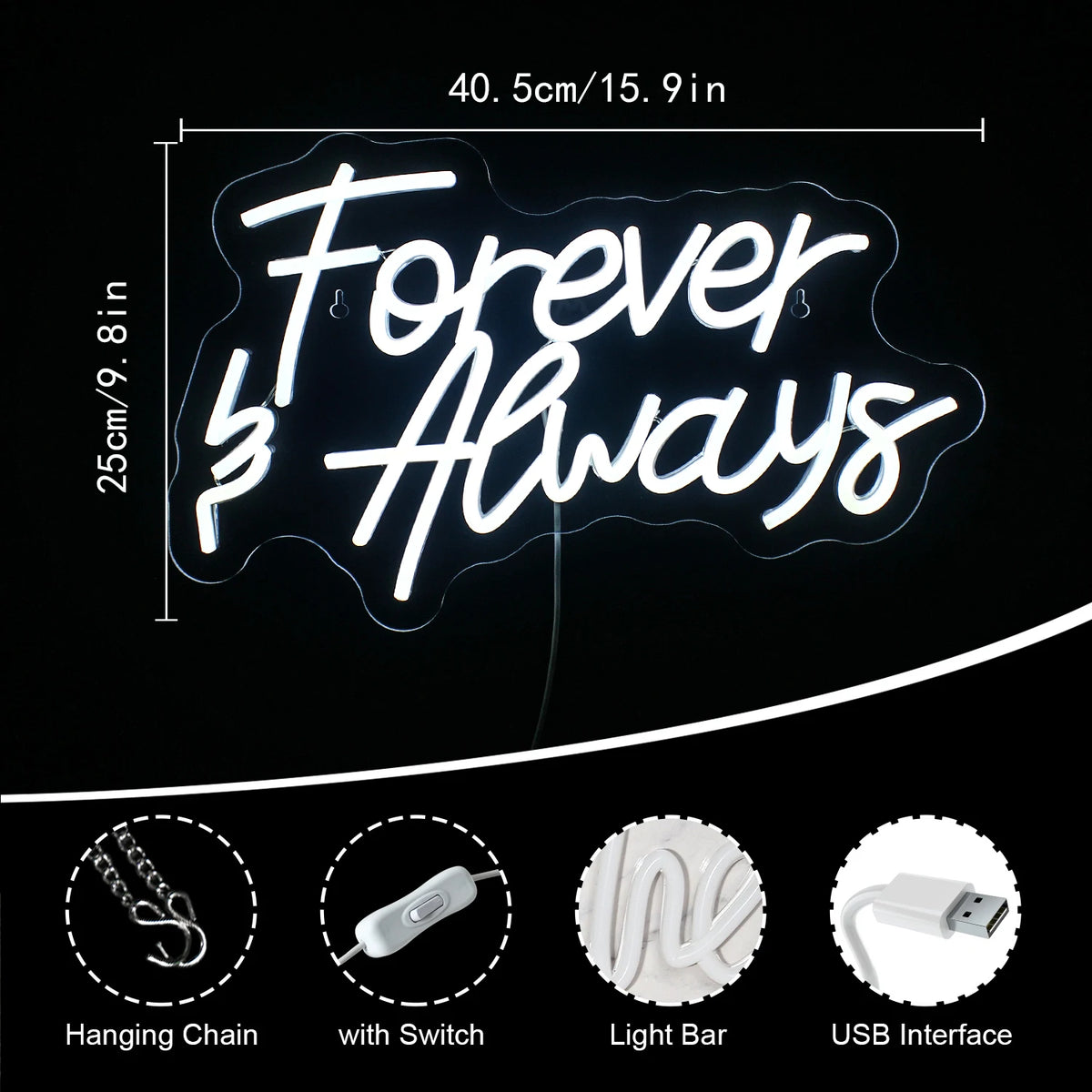 Forever & Always – LED-Neon-Schriftzug (5 V USB)