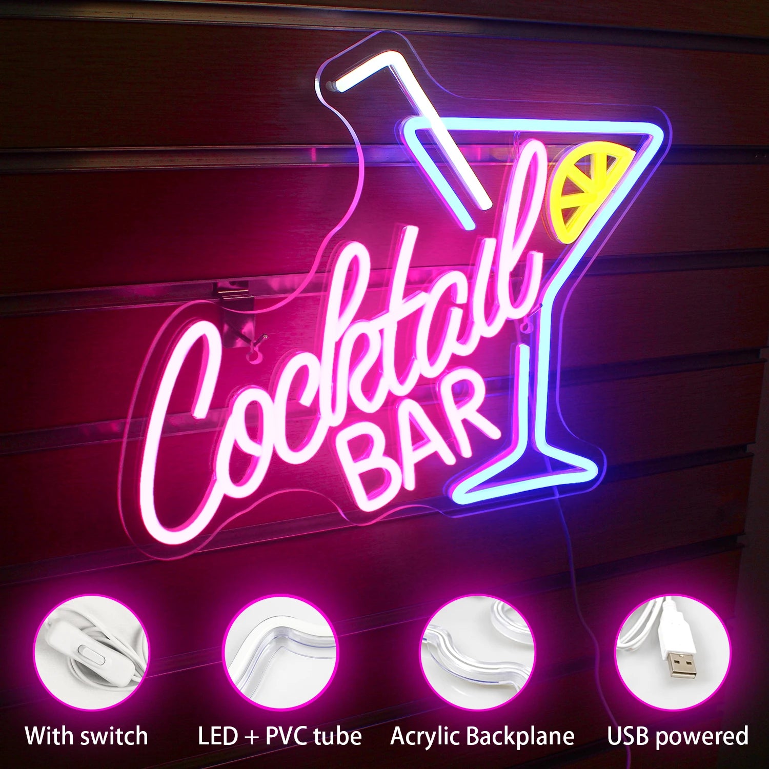 Cocktail Bar 5V USB LED Leuchtschild - Preiswert