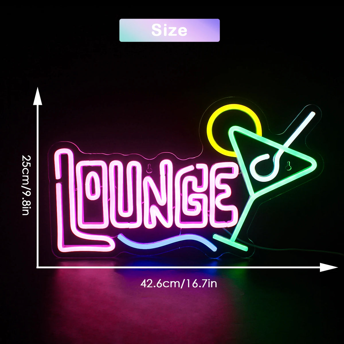 LOUNGE – Martiniglas – LED-Leuchtschild (5 V USB)
