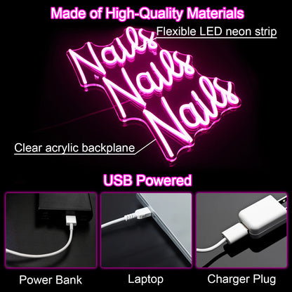 Nails 5V Mini USB LED Neon Sign - Budget Friendly