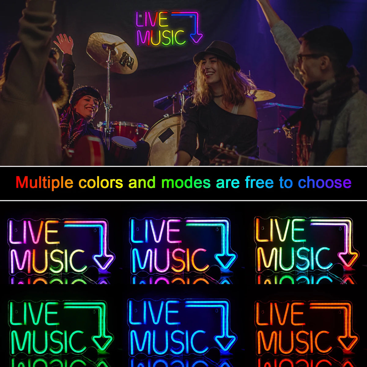 Live Music – Pfeil – LED-Neonschild (5 V USB)