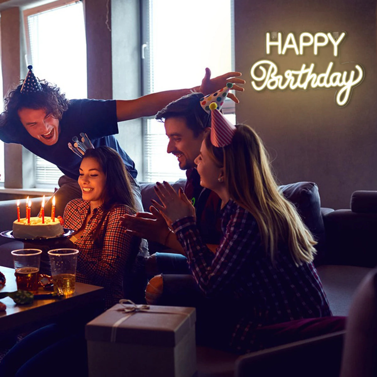 Happy Birthday – LED-Neon-Schriftzug (5 V USB)