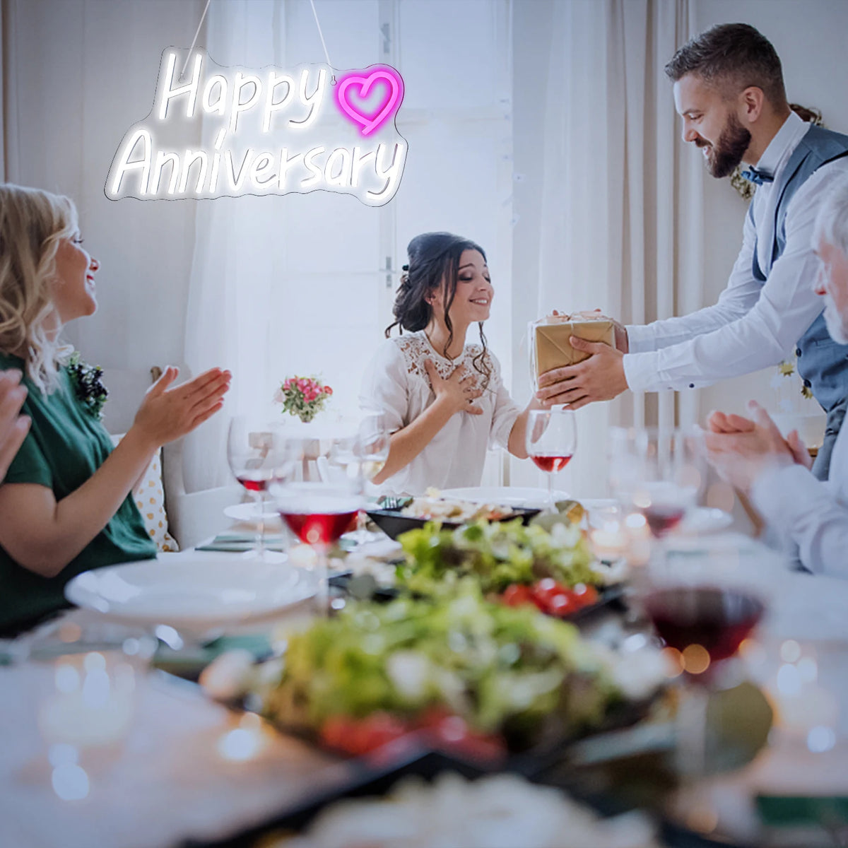 Happy Anniversary – Herz – LED-Neonschild (5 V USB)