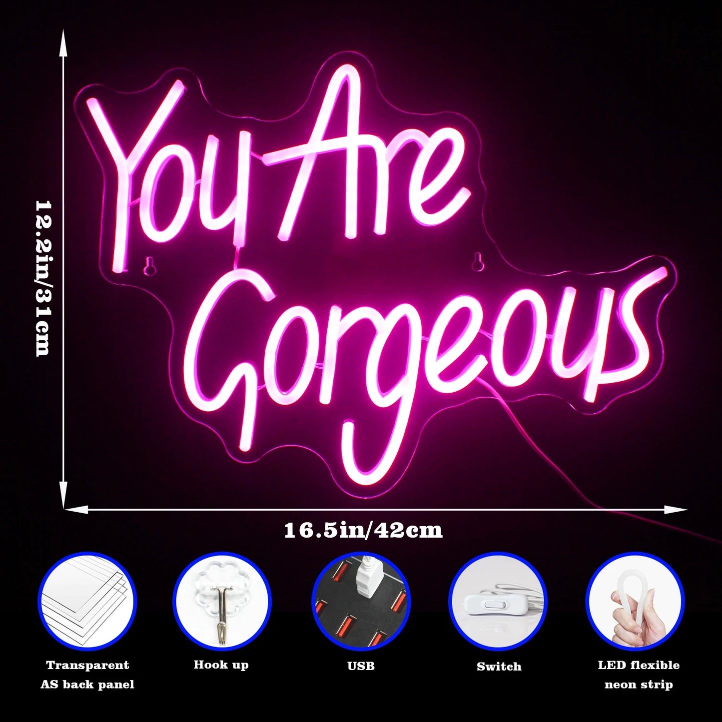 You Are Gorgeous 5V Mini USB LED Neon Sign - Budget Friendly