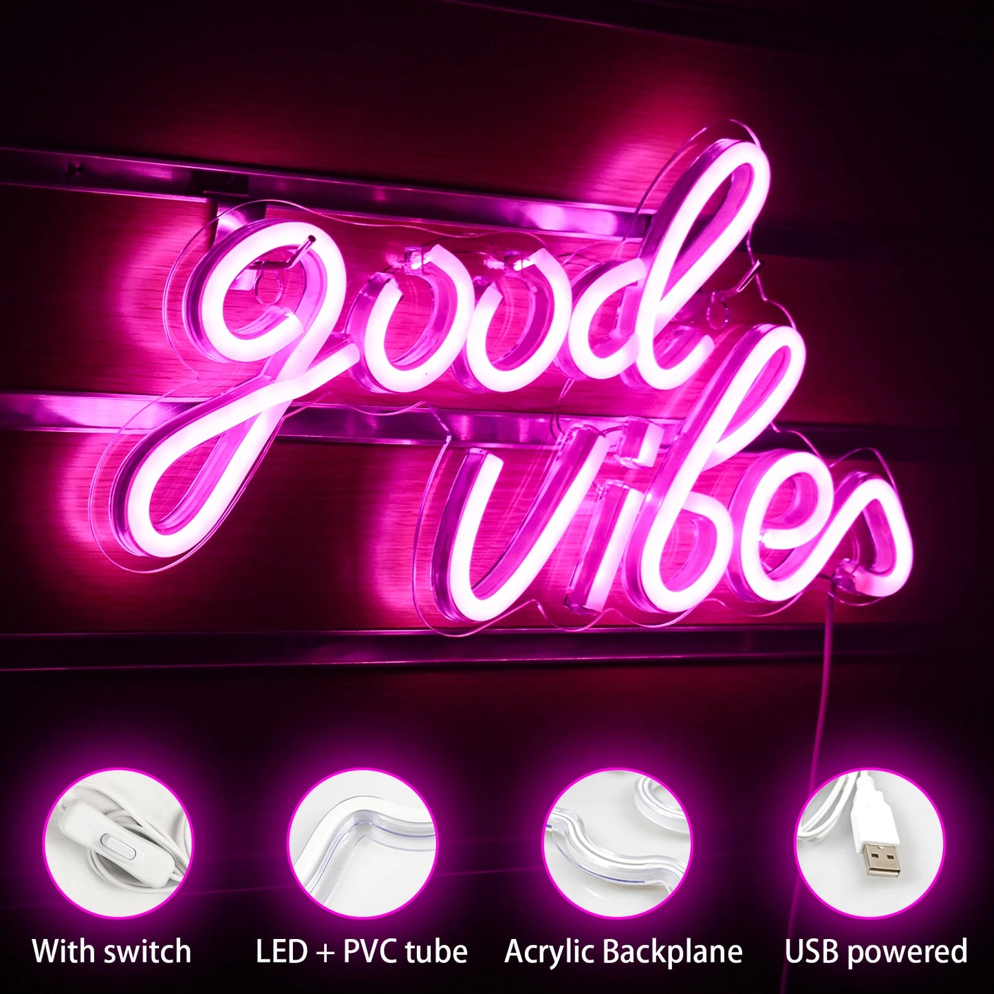 Good Vibes 5V Mini USB LED Neon Sign - Budget Friendly