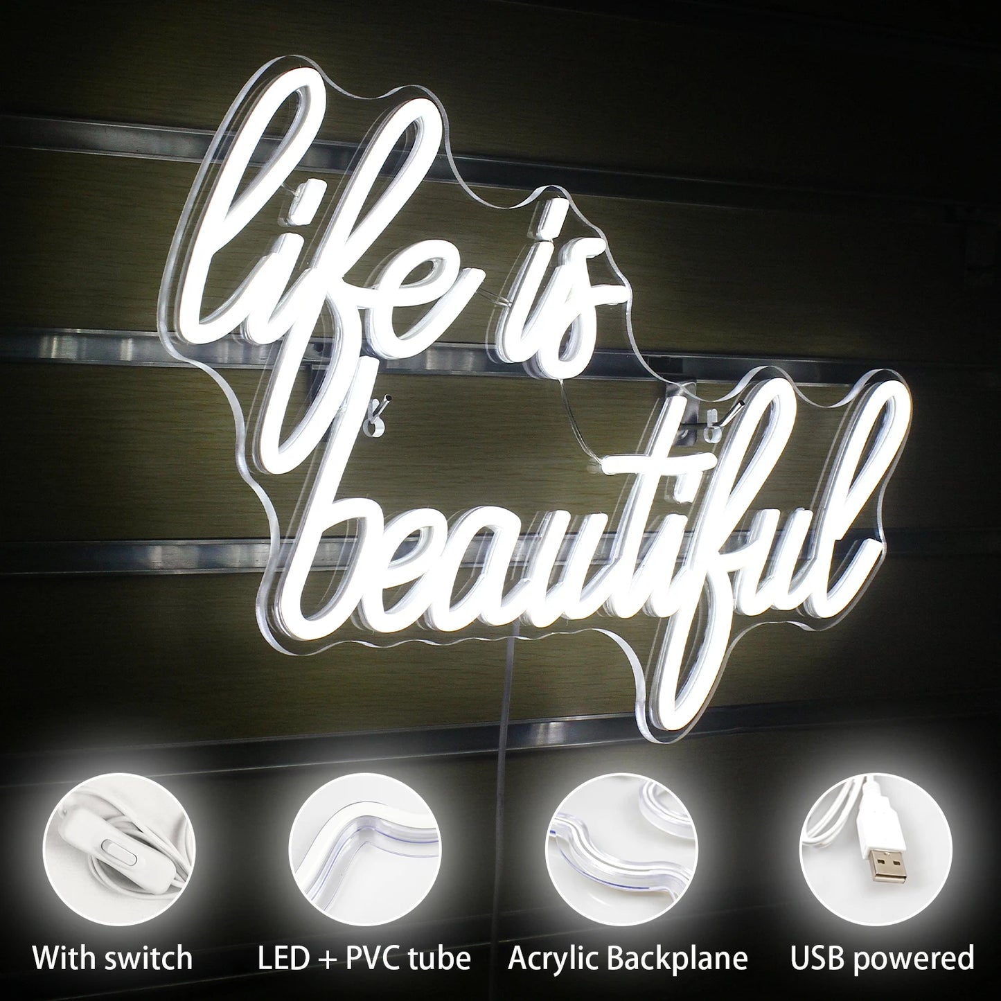 Life is beautiful 5V Mini USB LED Neon Sign - Budget Friendly