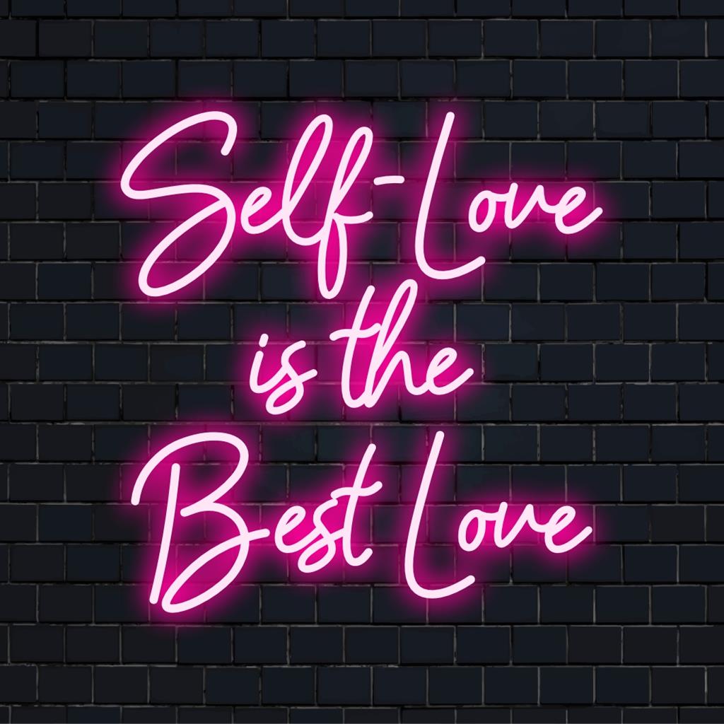 Custom LED neon sign displaying Self-Love Is The Best Love in stylish script, perfect for enhancing any personal space.