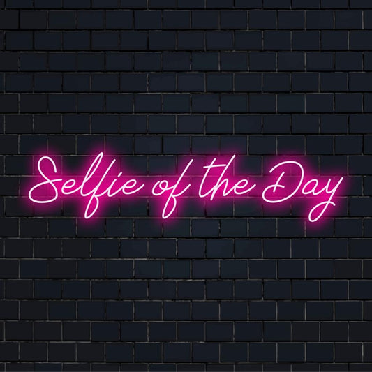 Vibrant custom LED neon sign displaying 'Selfie Of The Day', ideal for adding a modern, personalized touch to any space.