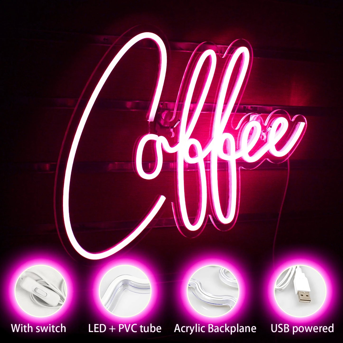 Pink Coffee 5V Mini USB LED Neon Sign - Budget Friendly