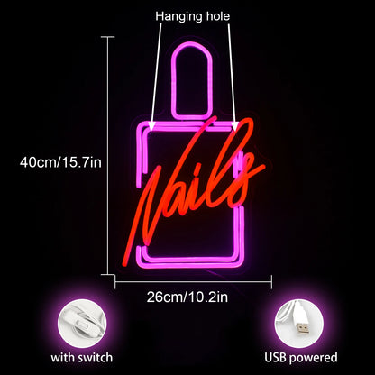 Nails 5V Mini USB LED Neon Sign - Budget Friendly