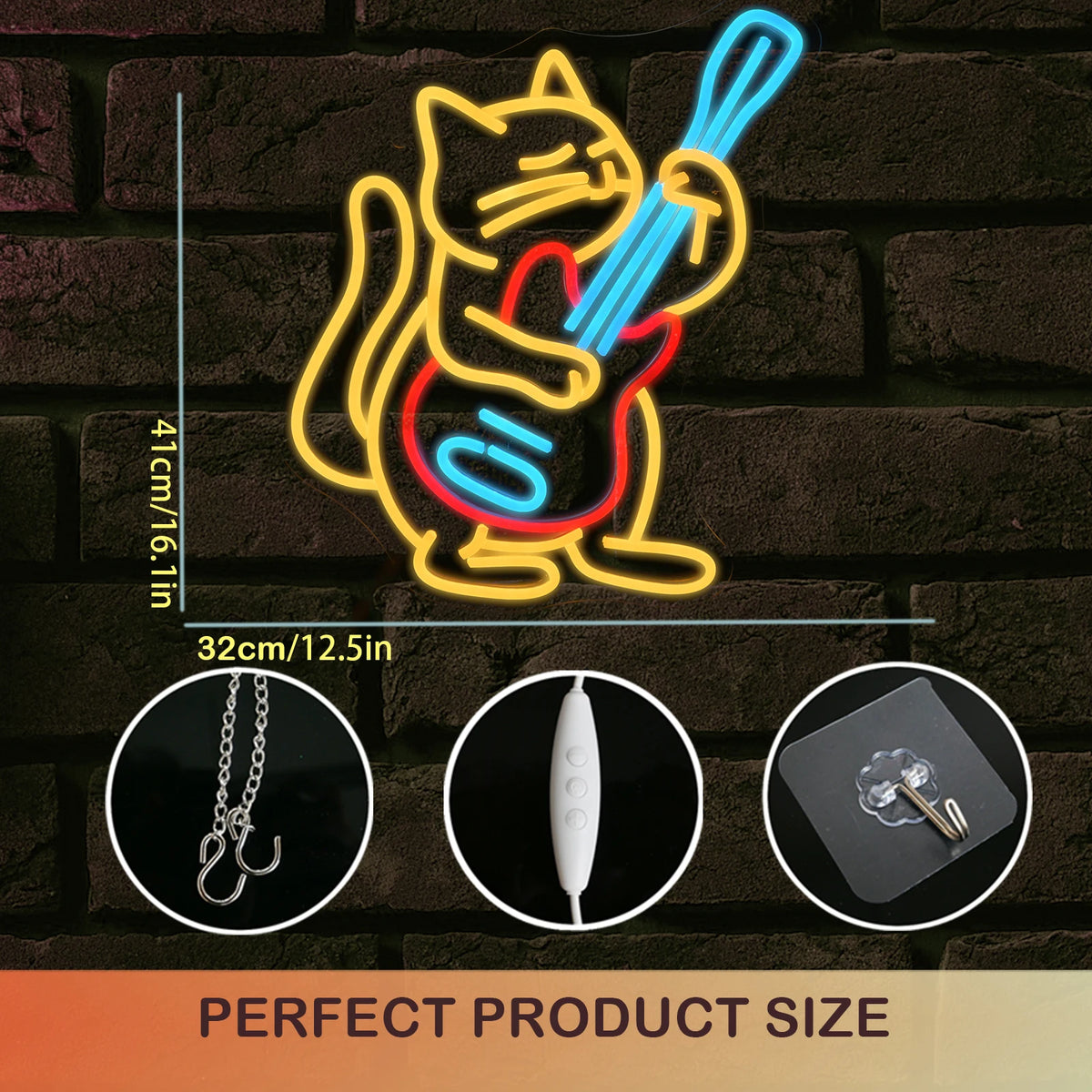 Gitarre spielende Katze – LED-Neonschild (5 V USB)