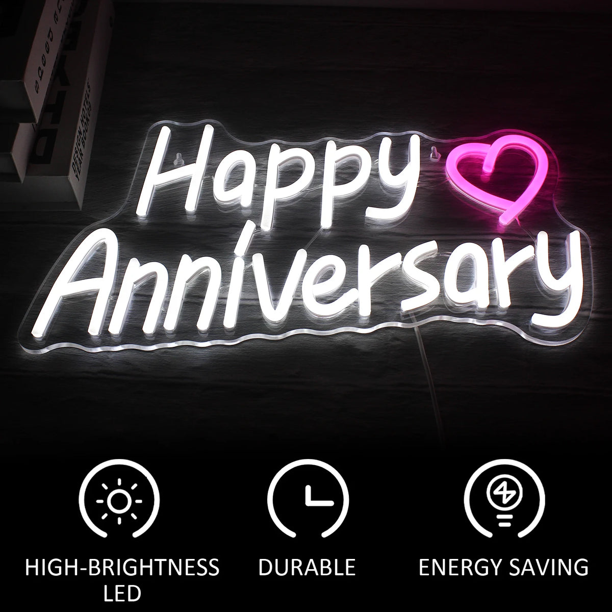 Happy Anniversary – Herz – LED-Neonschild (5 V USB)