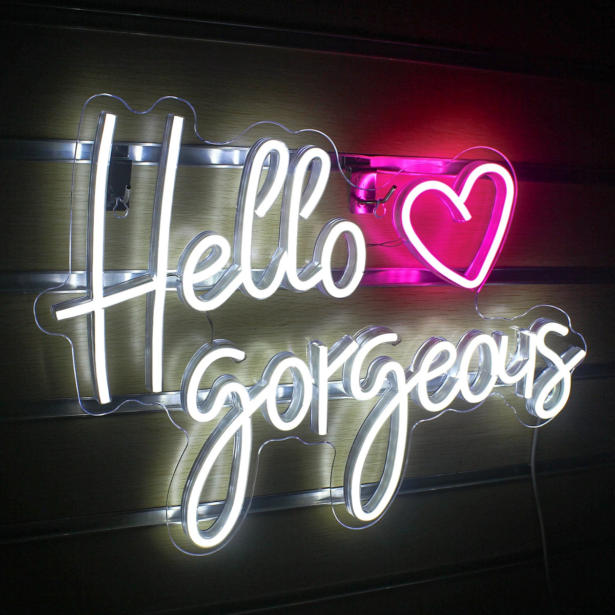 Hello Gorgeous – Herz – LED-Leuchtschild (5 V USB)