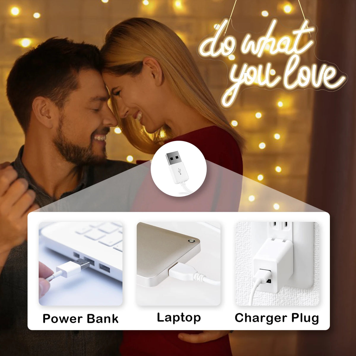 Do What You Love – Herz – LED-Neonschild (5 V USB)