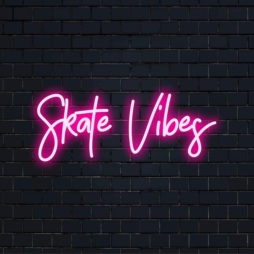 Colorful Skate Vibes LED neon sign in modern script. Ideal for energizing wall decor and bringing character to any space.