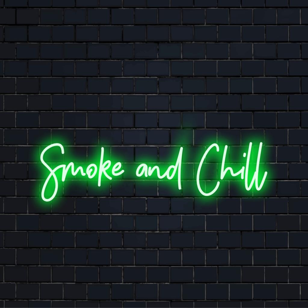 LED neon sign with a sleek Smoke And Chill phrase; perfect for modern decor enthusiasts seeking a relaxing vibe.