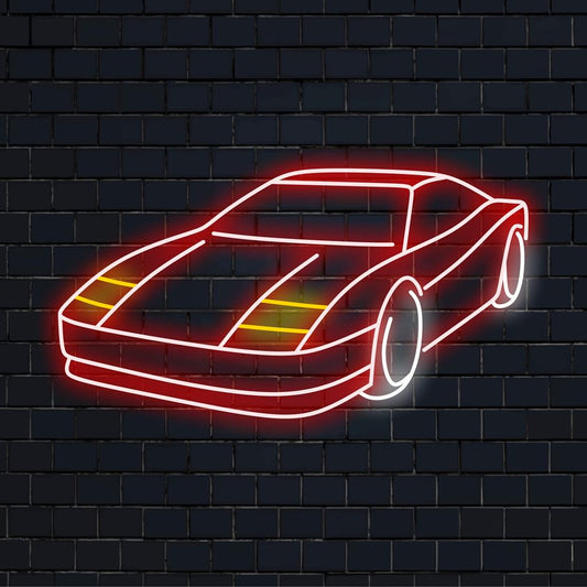 Sleek LED neon sign of a sports car, ideal neon light decor for automotive enthusiasts and personalized spaces.
