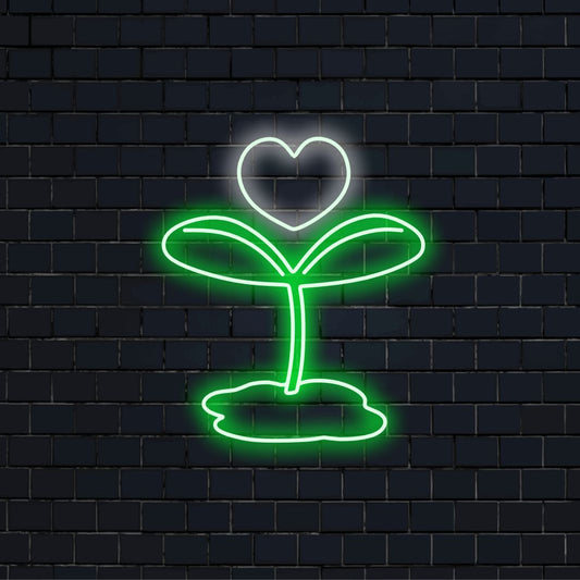 „Sprout and Heart Neon Sign“ verbindet die Frische der Natur mit herzlicher Wärme und verbreitet einen strahlenden Schein für eine Atmosphäre des Wachstums und der Liebe in Ihrem Raum.