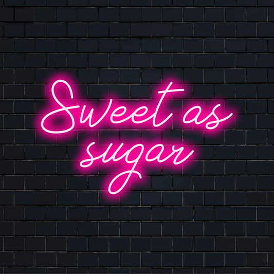 Neon sign reading Sweet As Sugar, perfect for brightening any space with personalized LED charm and unique neon art.