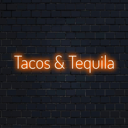 Individuelles LED-Neonschild von Tacos And Tequila, ein lebendiges Statement für lebenslustige Essens- und Getränkeliebhaber.