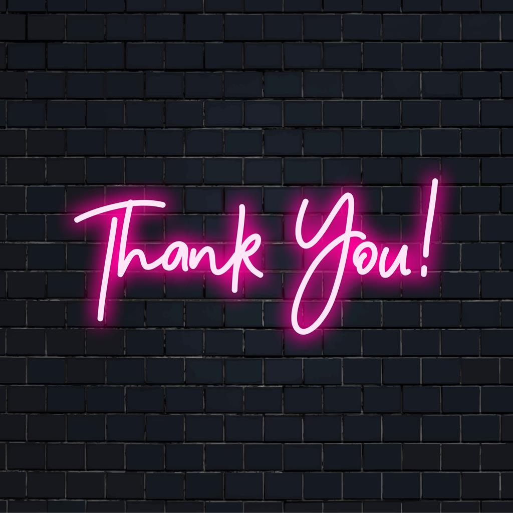 Vibrant Thank You! LED neon sign illuminating your space with custom neon light decor, perfect for any artful setting.