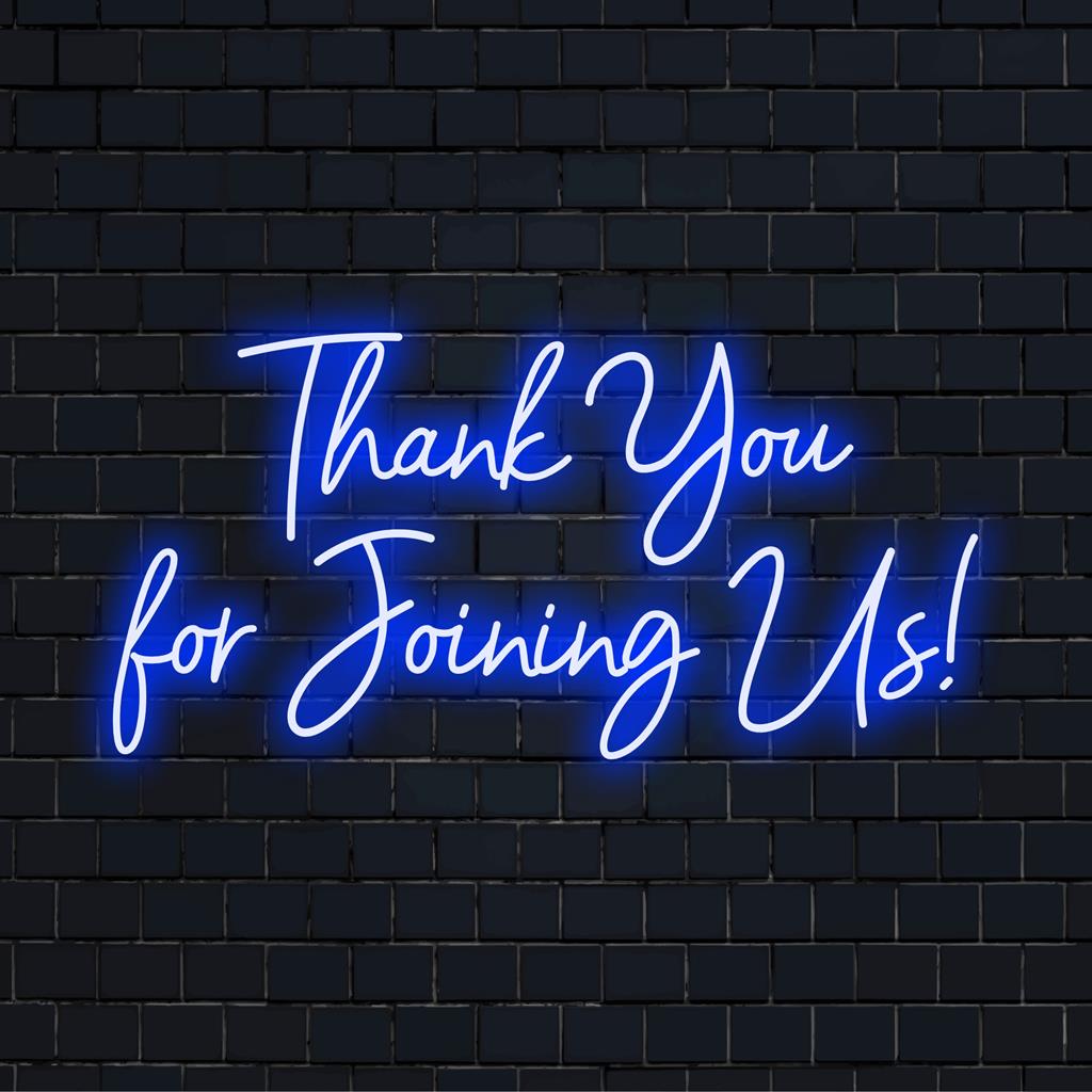 Individuelles LED-Neonschild mit der herzlichen Botschaft „Danke, dass Sie bei uns sind!“, perfekt als Beschilderungsdekor für Partys oder Firmenveranstaltungen.