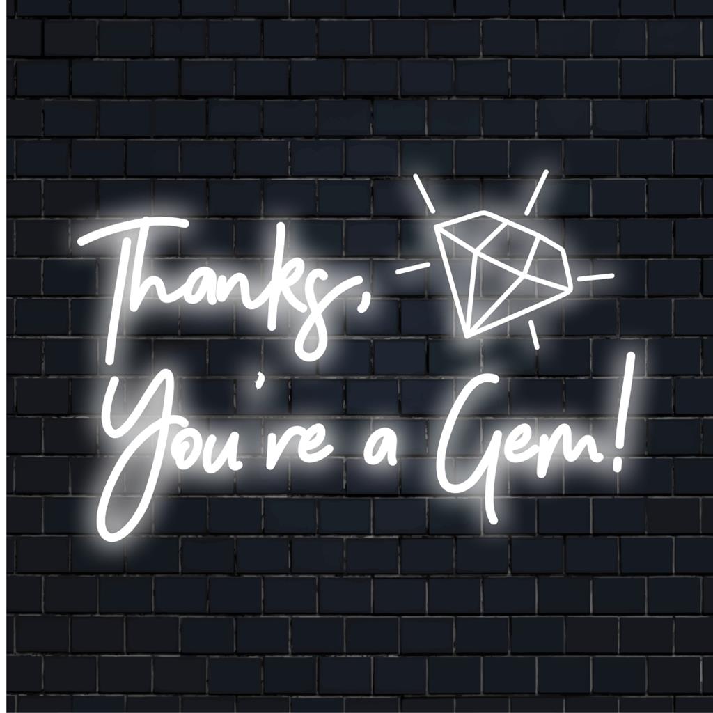 Maßgeschneidertes „Danke, du bist ein Juwel!“-LED-Neonschild-Design, lebendiges Neonlichtdekor mit personalisierter Neontextkunst.
