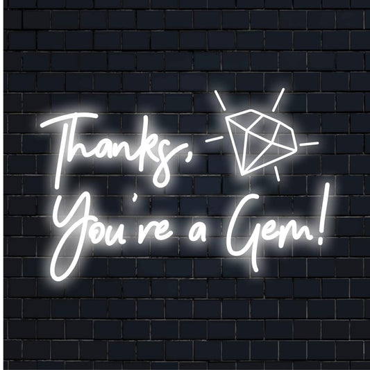  Custom-made Thanks You're A Gem! LED neon sign design, vibrant neon light decor with personalized neon text art.