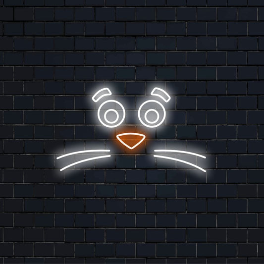 Das „Neonschild mit dem Tiergesicht und dem Schnurrbart“ sorgt mit seinem verspielten Design für eine skurrile Note und verbreitet einen eigenartigen Glanz, der Ihrem Raum Humor und Charakter verleiht.
