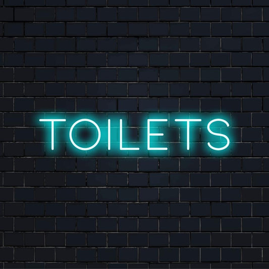 Individuelles LED-Neonschild mit dem Wort „Toiletten“ in einer hellen, stilvollen Schriftart; ideal als einzigartiges Neondekor.
