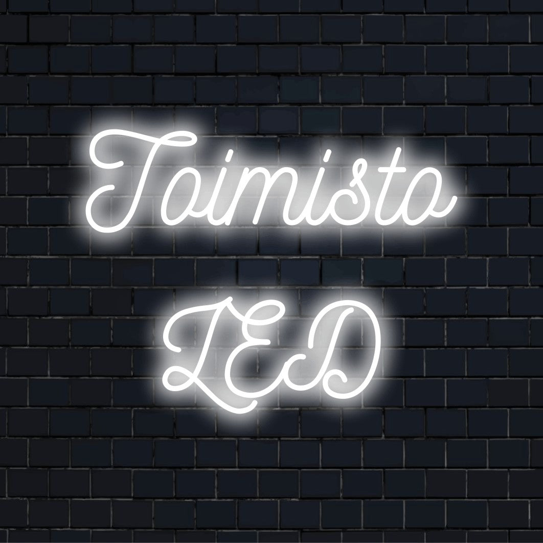 Personoitu LED-logokyltti tekstillä "Toimisto LED"
