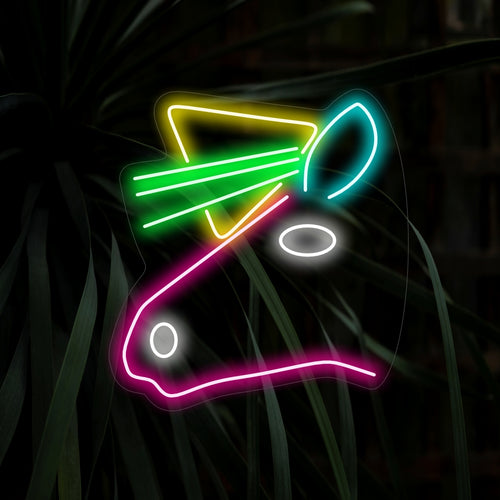 „Einhornkopf-Neonschild“ mit einem skurrilen Glanz, der Magie und Zauber in Ihren Raum bringt.