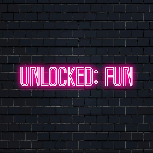 Buntes LED-Neonschild mit der Aufschrift „Unlocked Fun“, das lebendige Energie einfängt und sich perfekt für einzigartige Wandkunst und helle Heimdekoration eignet.