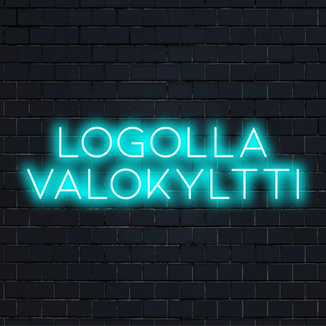 Personoitu LED-logokyltti tekstillä "Logolla valokyltti"