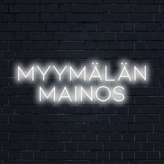 Personoitu LED-logokyltti tekstillä "Myymälän mainos"