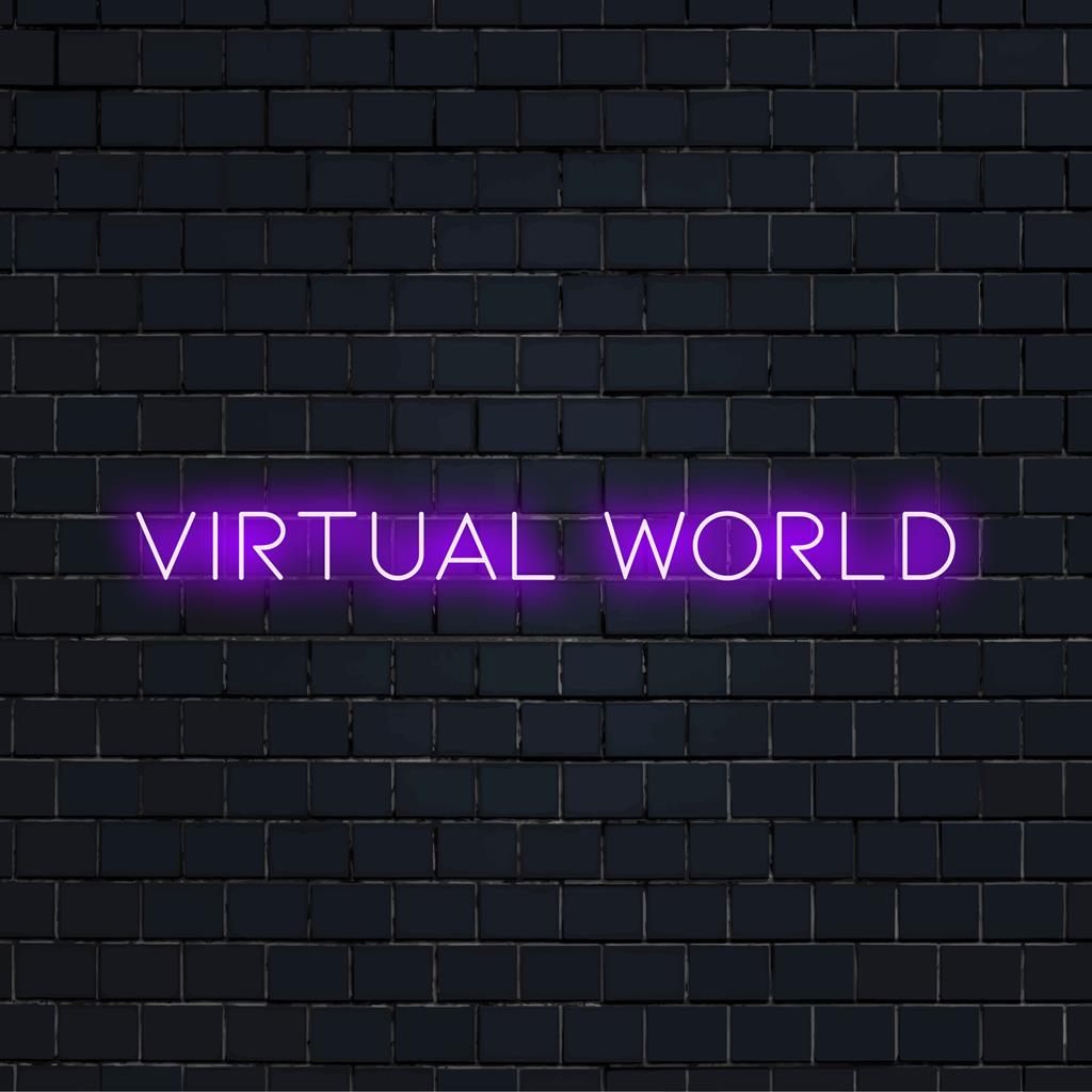 Individuelles LED-Neonschild mit dem Titel „Virtual World“, das ein aufregendes Neonkunstwerk präsentiert. Ideal für die Dekoration oder individuelle Akzente.