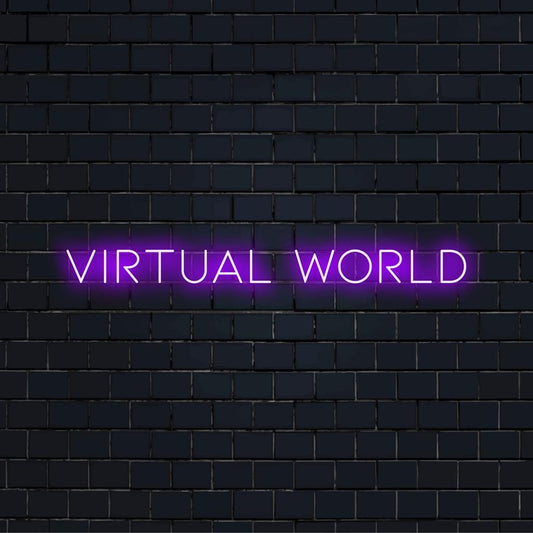 Individuelles LED-Neonschild mit dem Titel „Virtual World“, das ein aufregendes Neonkunstwerk präsentiert. Ideal für die Dekoration oder individuelle Akzente.