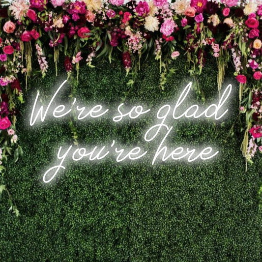 Custom made LED neon sign with a welcoming message, featuring vibrant neon lights that brighten any space.