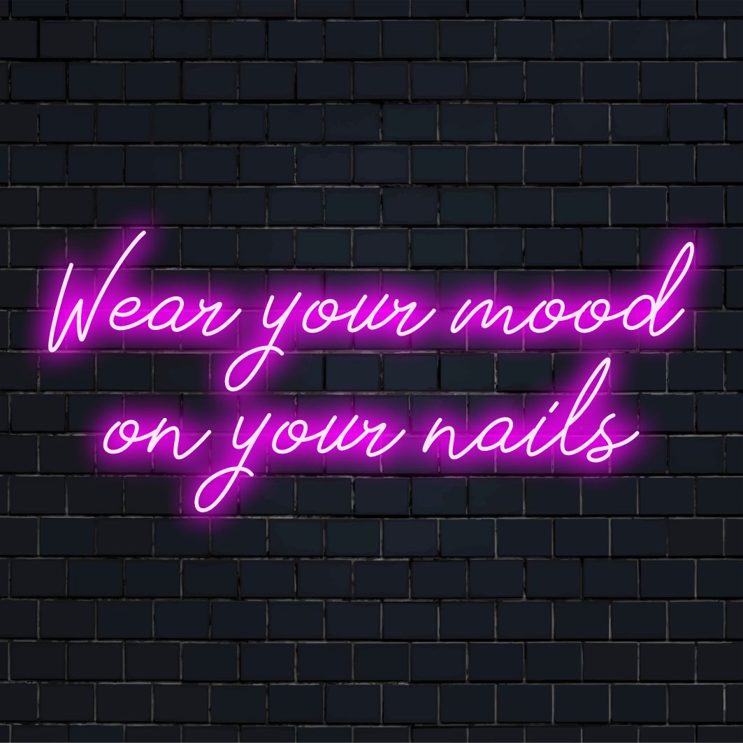 Vibrant custom LED neon sign inspired by nail art. Features detailed design, merging style and neon light decor.