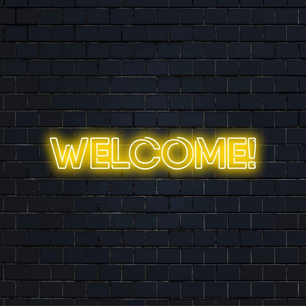 Farbenfrohes und einladendes LED-Neonschild mit dem Text „Willkommen!“, perfekt, um jedem Raum einen persönlichen Glanz zu verleihen.