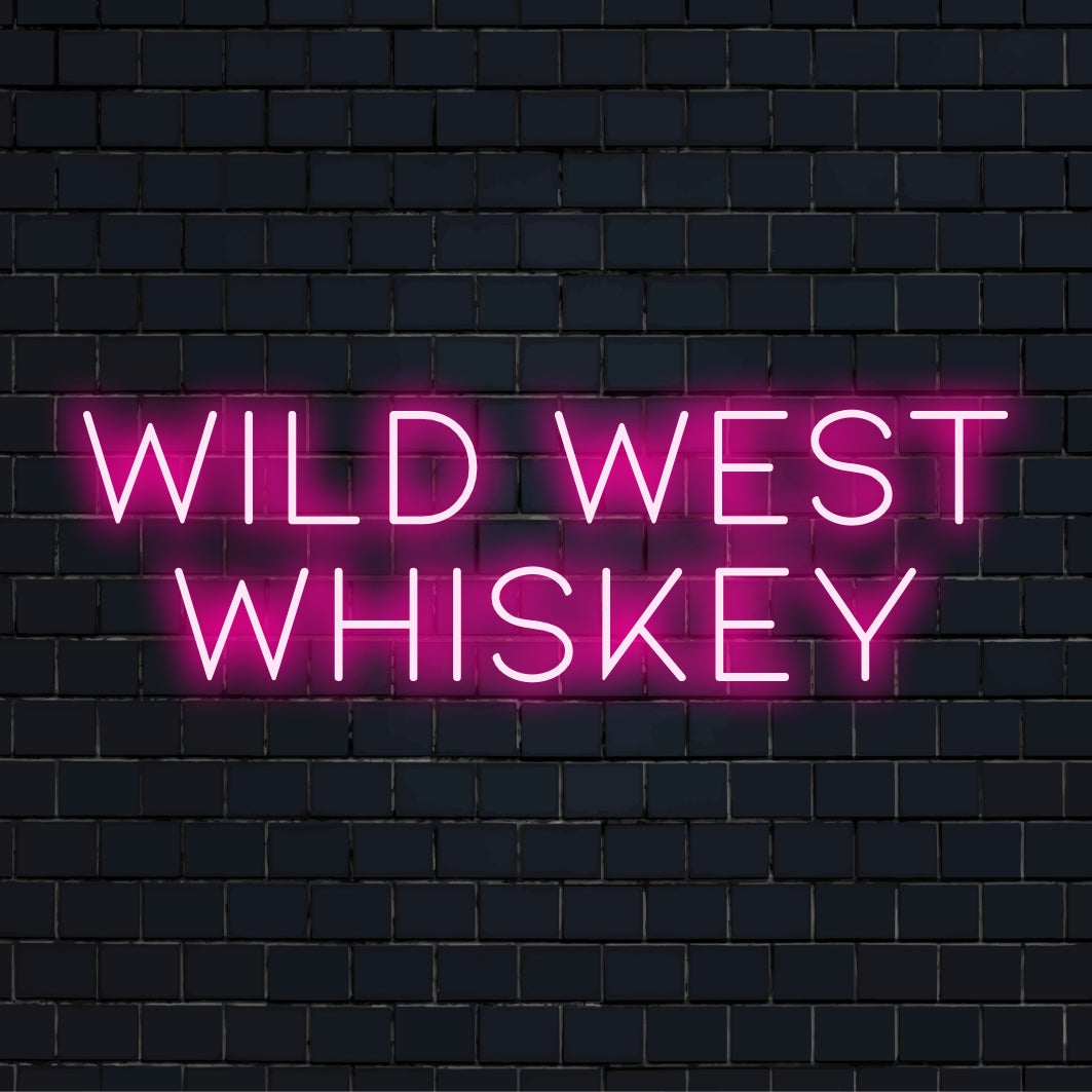 Custom LED Neon Sign showcasing Wild West Whiskey accented in classic Western style, ideal neon decor for any themed space.