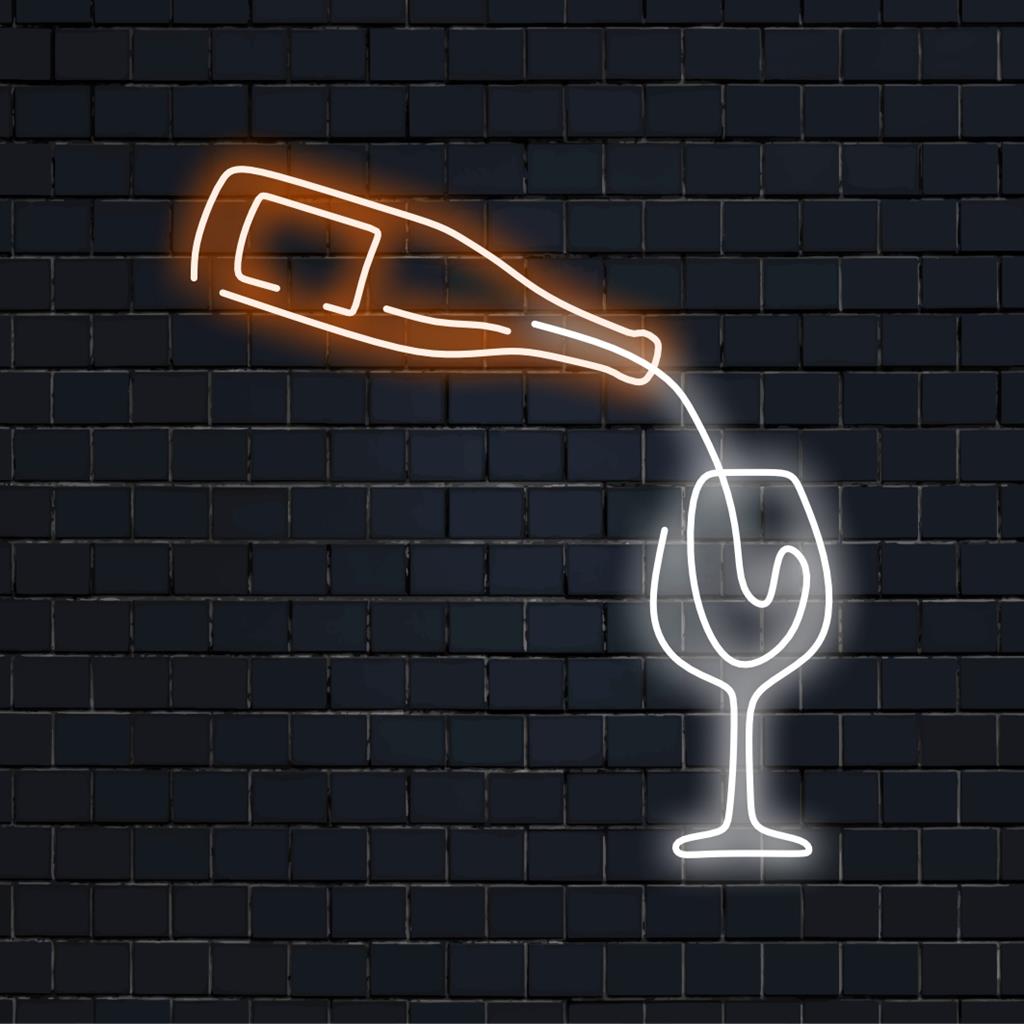 LED neon sign featuring wine pouring, perfect for custom neon light decor and elegant wall art. Ideal for home bars.