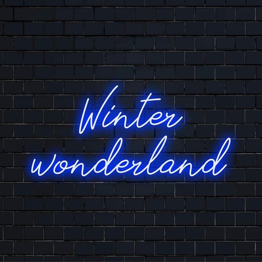 Custom LED sign reading Winter Wonderland in bright colors; perfect neon light decor for personal or festive spaces.