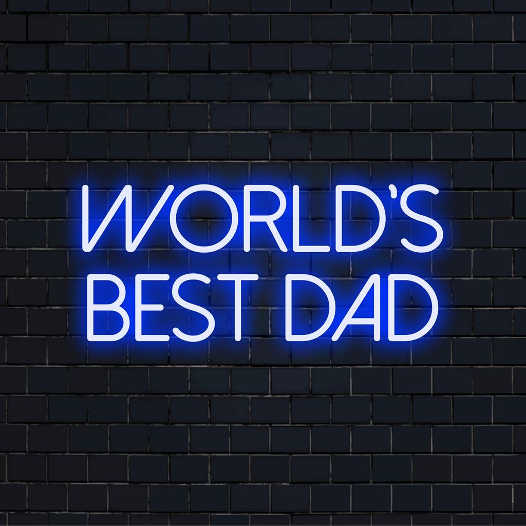 Custom LED neon sign stating World's Best Dad, ideal father's gift, vibrant neon light for home decor.