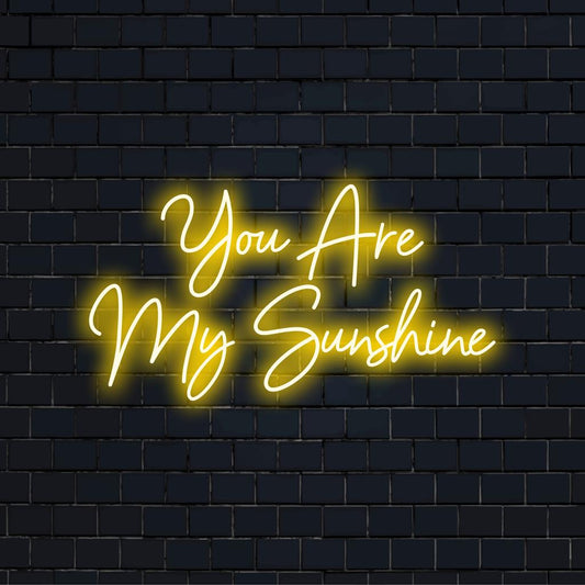 Custom LED neon sign spelling You Are My Sunshine; adds vibrant neon light decor to any space.