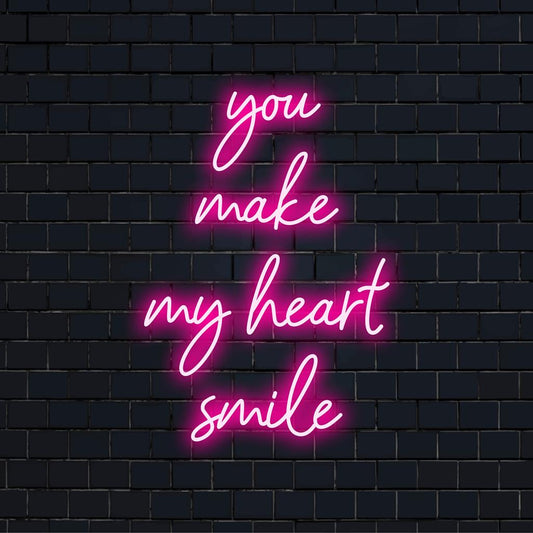 Custom LED neon sign featuring the quote You Make My Heart Smile in stylish lettering; perfect for neon wall art decor.