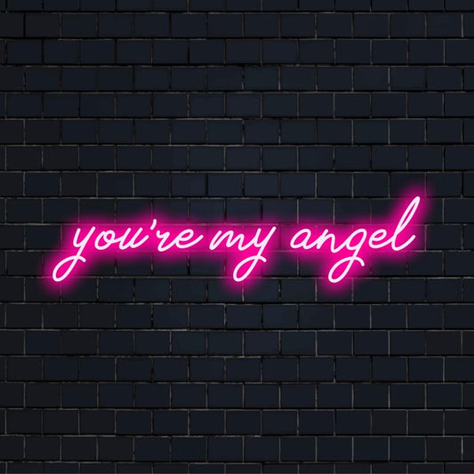 Custom LED neon sign featuring the phrase You're My Angel, ideal for personalized neon quote art and decor.